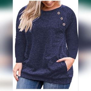 VISLILY Women's Plus Size Tops Long Sleeve Buttons Casual Shirt with Pockets